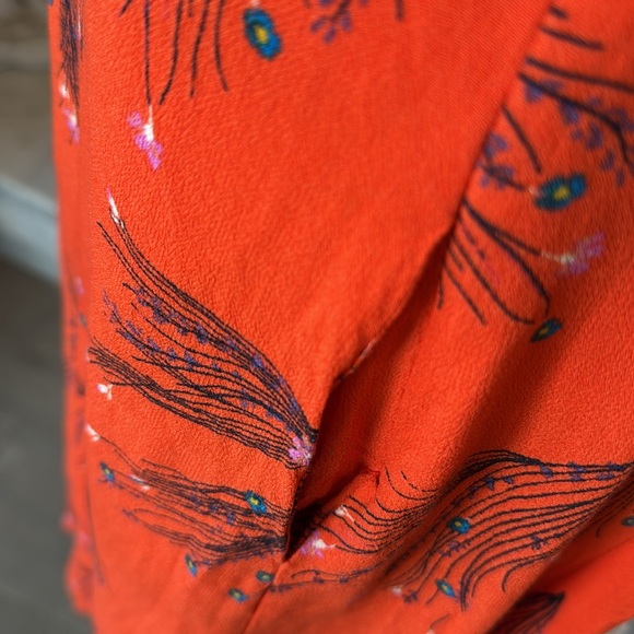 Free People Retro Coral Orange Floral Midi Dresss with Pockets Size 6 - Picture 11 of 16